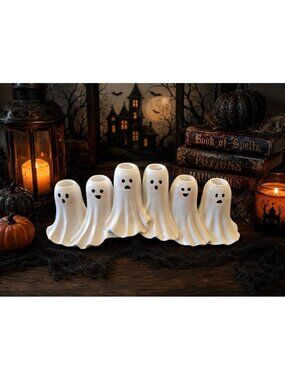 New Spooky Halloween Spooky White Ghost Family 6 Candle Holder Decor